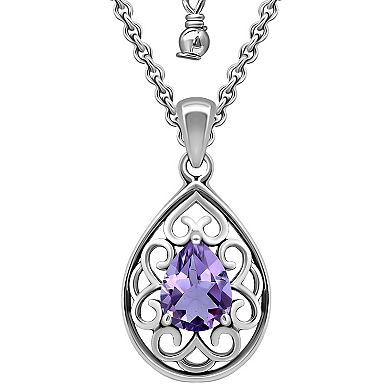 Aleure Precioso Sterling Silver Pear Shaped Gemstone Pendant Necklace