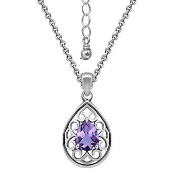 Aleure Precioso Sterling Silver Pear Shaped Gemstone Pendant Necklace