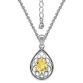 Aleure Precioso Sterling Silver Pear Shaped Gemstone Pendant Necklace