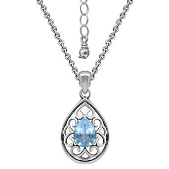 Aleure Precioso Sterling Silver Pear Shaped Gemstone Pendant Necklace
