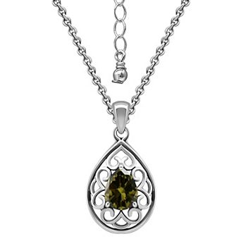 Aleure Precioso Sterling Silver Pear Shaped Gemstone Pendant Necklace