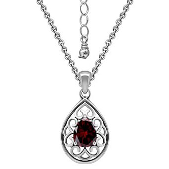 Aleure Precioso Sterling Silver Pear Shaped Gemstone Pendant Necklace
