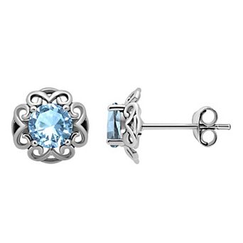 Aleure Precioso Sterling Silver Gemstone Scalloped Stud Earrings