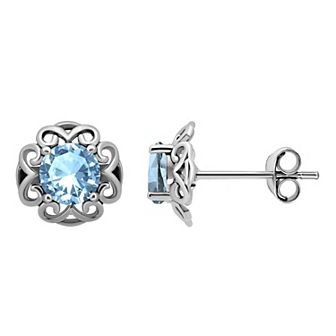 Aleure Precioso Sterling Silver Gemstone Scalloped Stud Earrings