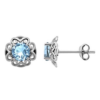 Aleure Precioso Sterling Silver Gemstone Scalloped Stud Earrings