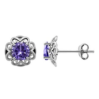 Aleure Precioso Sterling Silver Gemstone Scalloped Stud Earrings