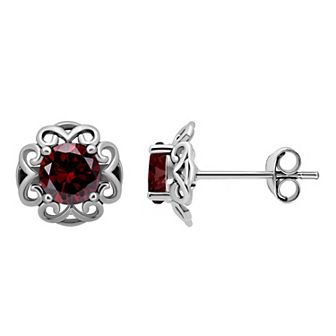 Aleure Precioso Sterling Silver Gemstone Scalloped Stud Earrings