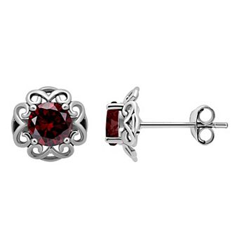 Aleure Precioso Sterling Silver Gemstone Scalloped Stud Earrings