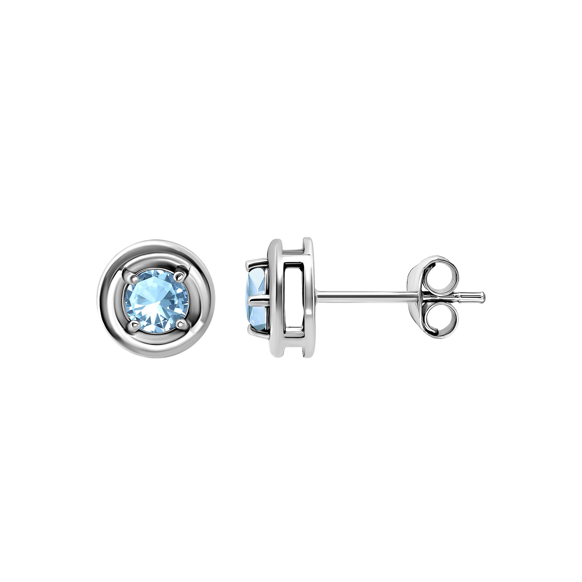 Aleure Precioso Sterling Silver Round Halo Stud Earrings, Womens, Blue Top