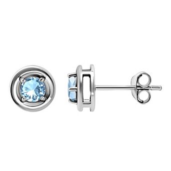 Aleure Precioso Sterling Silver Round Halo Stud Earrings
