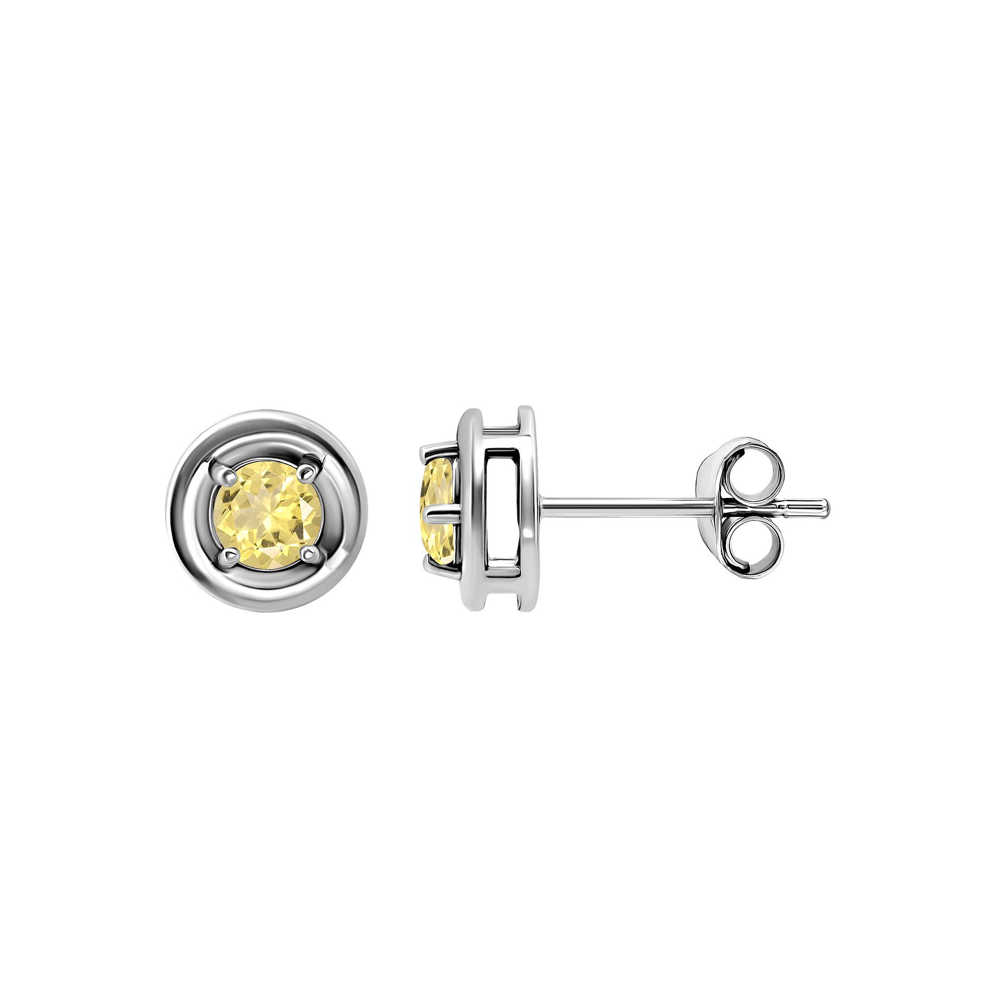 Aleure Precioso Sterling Silver Round Halo Stud Earrings, Womens, Citrine