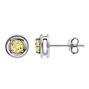 Aleure Precioso Sterling Silver Round Halo Stud Earrings