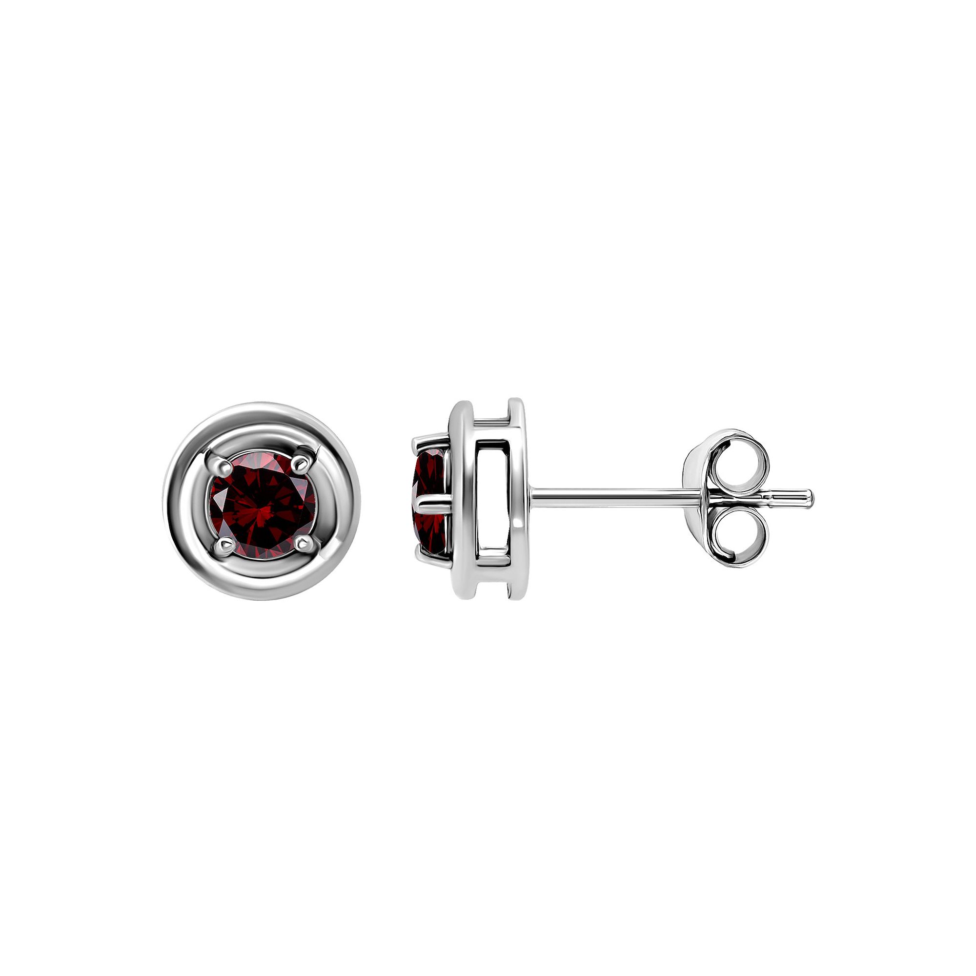 Aleure Precioso Sterling Silver Round Halo Stud Earrings, Womens, Red