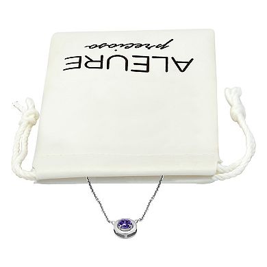 Aleure Precioso Sterling Silver Peridot Halo Pendant Necklace