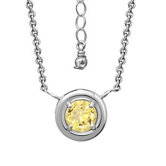 Aleure Precioso Sterling Silver Gemstone Halo Pendant Necklace
