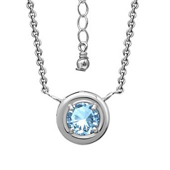 Aleure Precioso Sterling Silver Gemstone Halo Pendant Necklace