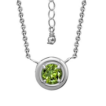 Aleure Precioso Sterling Silver Gemstone Halo Pendant Necklace