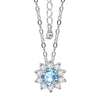 Aleure Precioso Sterling Silver Gemstone & White Topaz Halo Pendant Necklace