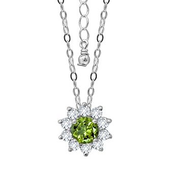 Aleure Precioso Sterling Silver Gemstone & White Topaz Halo Pendant Necklace