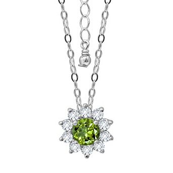 Aleure Precioso Sterling Silver Gemstone & White Topaz Halo Pendant Necklace