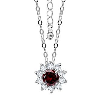 Aleure Precioso Sterling Silver Gemstone & White Topaz Halo Pendant Necklace