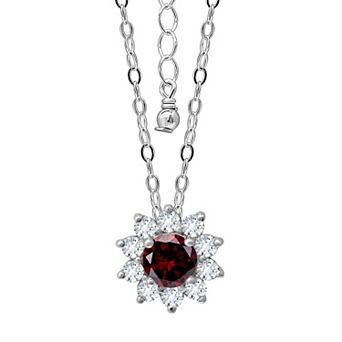 Aleure Precioso Sterling Silver Gemstone & White Topaz Halo Pendant Necklace