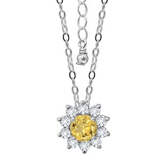 Aleure Precioso Sterling Silver Gemstone & White Topaz Halo Pendant Necklace