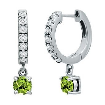 Aleure Precioso Sterling Silver Round Gemstone with White Topaz Huggie Earrings