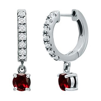 Aleure Precioso Sterling Silver Round with White Topaz Huggie Earrings