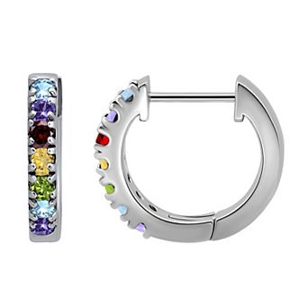Aleure Precioso Sterling Silver Gemstone Huggie Earrings