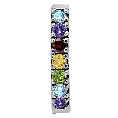 Aleure Precioso Sterling Silver Multi Gemstone Oval Huggie Hoop Earrings
