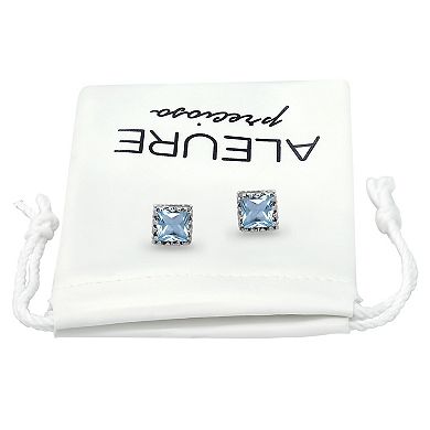 Aleure Precioso Sterling Silver Square Crown Set Stud Earrings