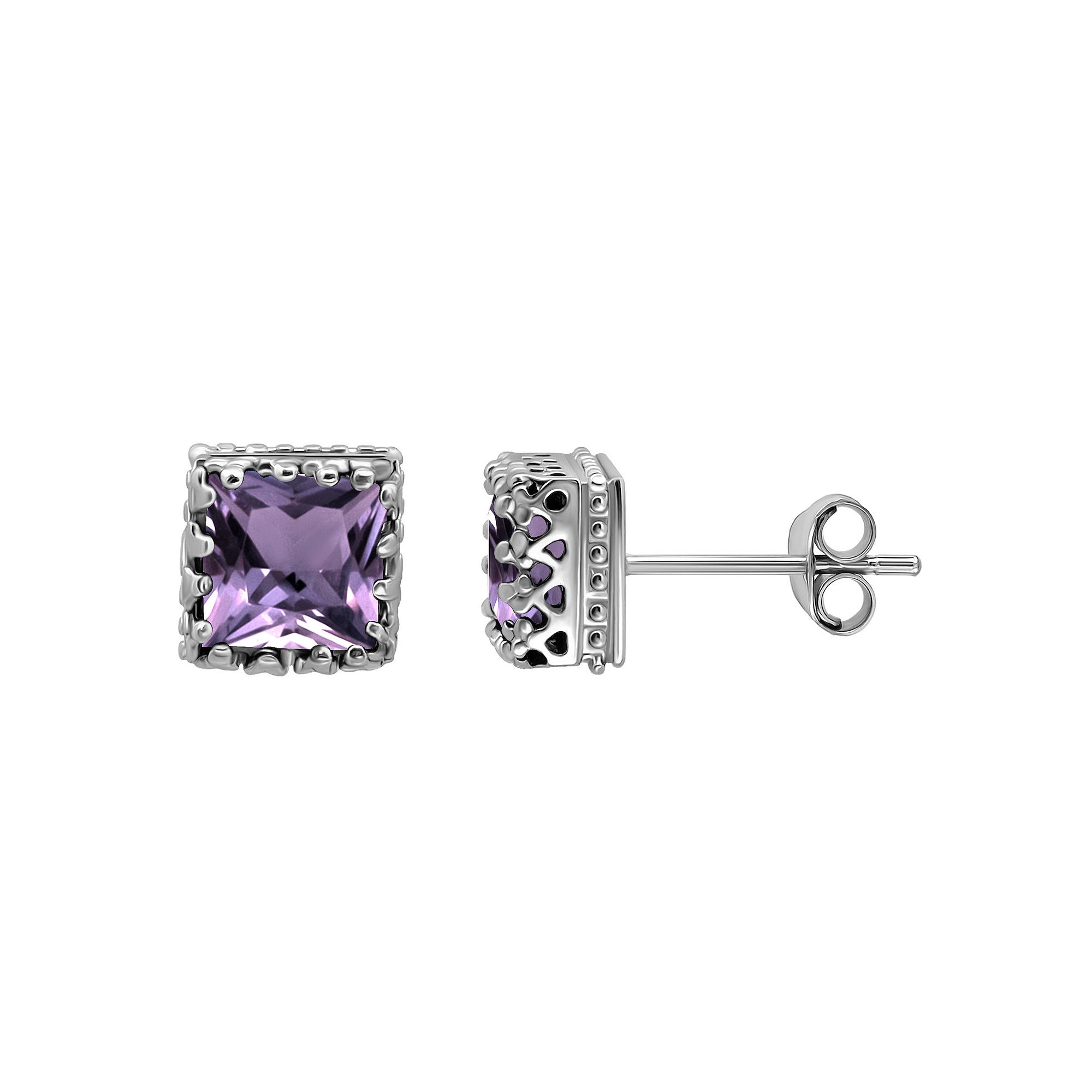 Aleure Precioso Sterling Silver Square Crown Set Stud Earrings, Womens, Pu