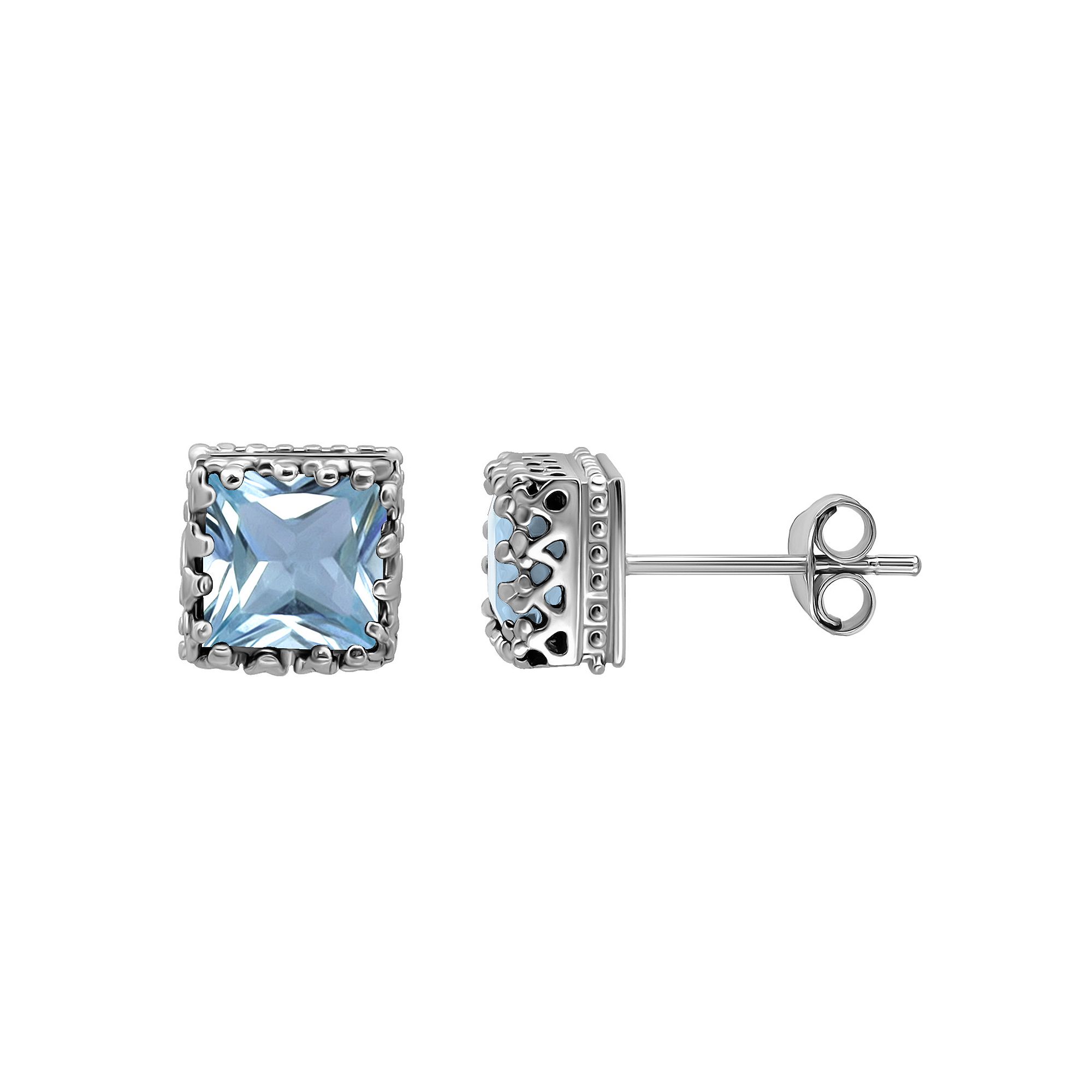 Aleure Precioso Sterling Silver Square Crown Set Stud Earrings, Womens, Bl