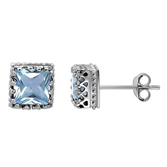 Aleure Precioso Sterling Silver Square Crown Set Stud Earrings