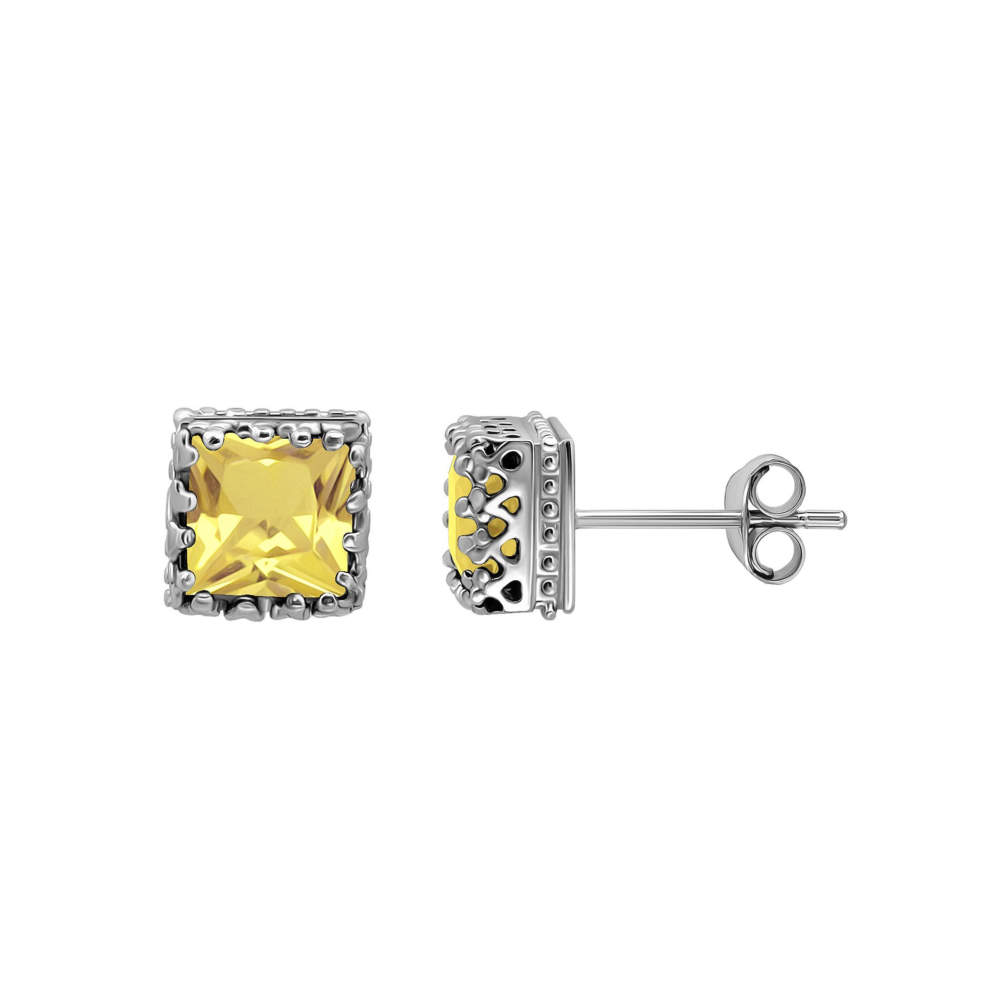 Aleure Precioso Sterling Silver Square Crown Set Stud Earrings, Womens, Ci
