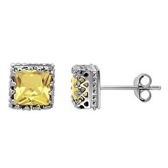 Aleure Precioso Sterling Silver Square Crown Set Stud Earrings