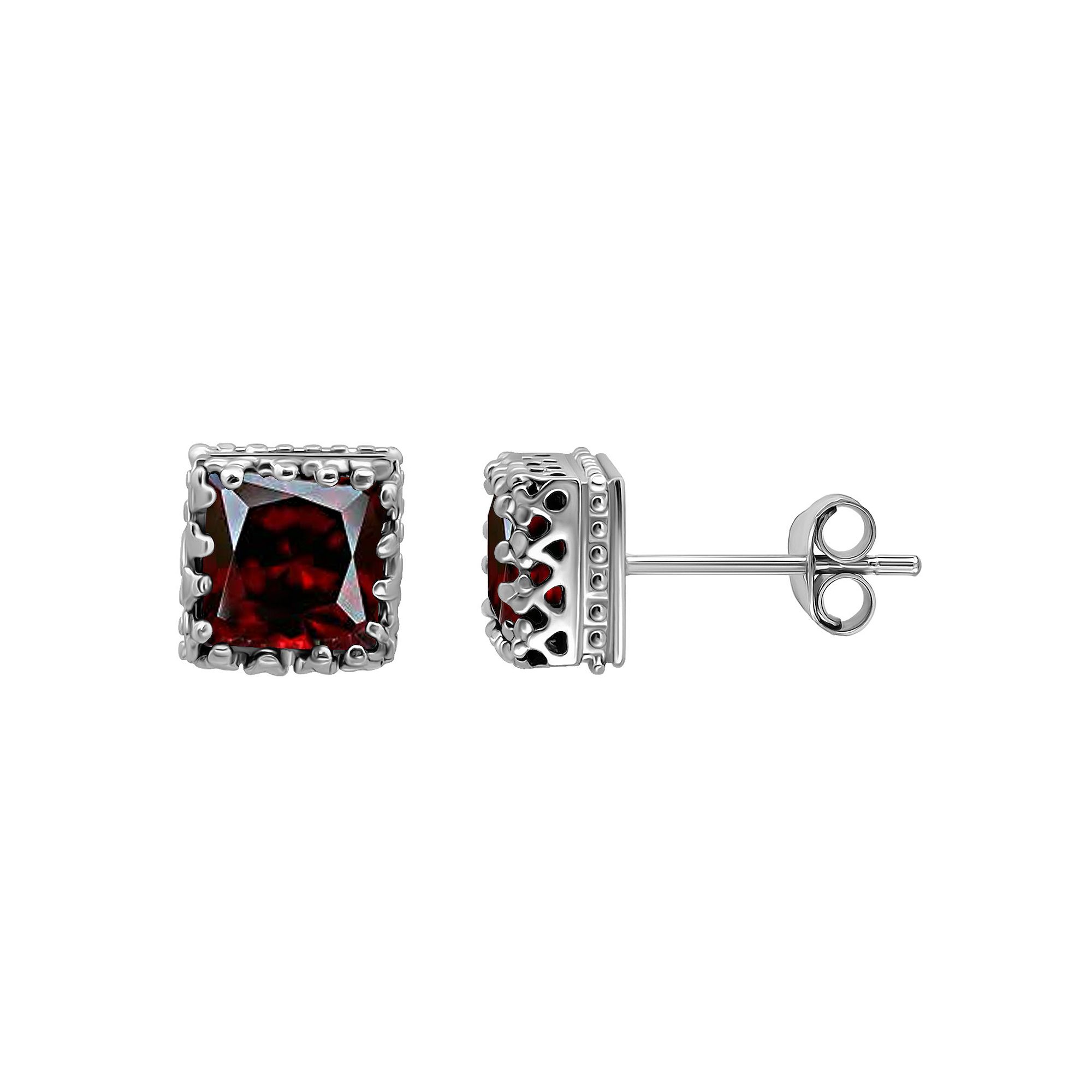 Aleure Precioso Sterling Silver Square Crown Set Stud Earrings, Womens, Re