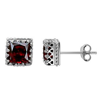 Aleure Precioso Sterling Silver Square Crown Set Stud Earrings