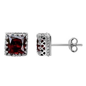 Aleure Precioso Sterling Silver Square Crown Set Stud Earrings