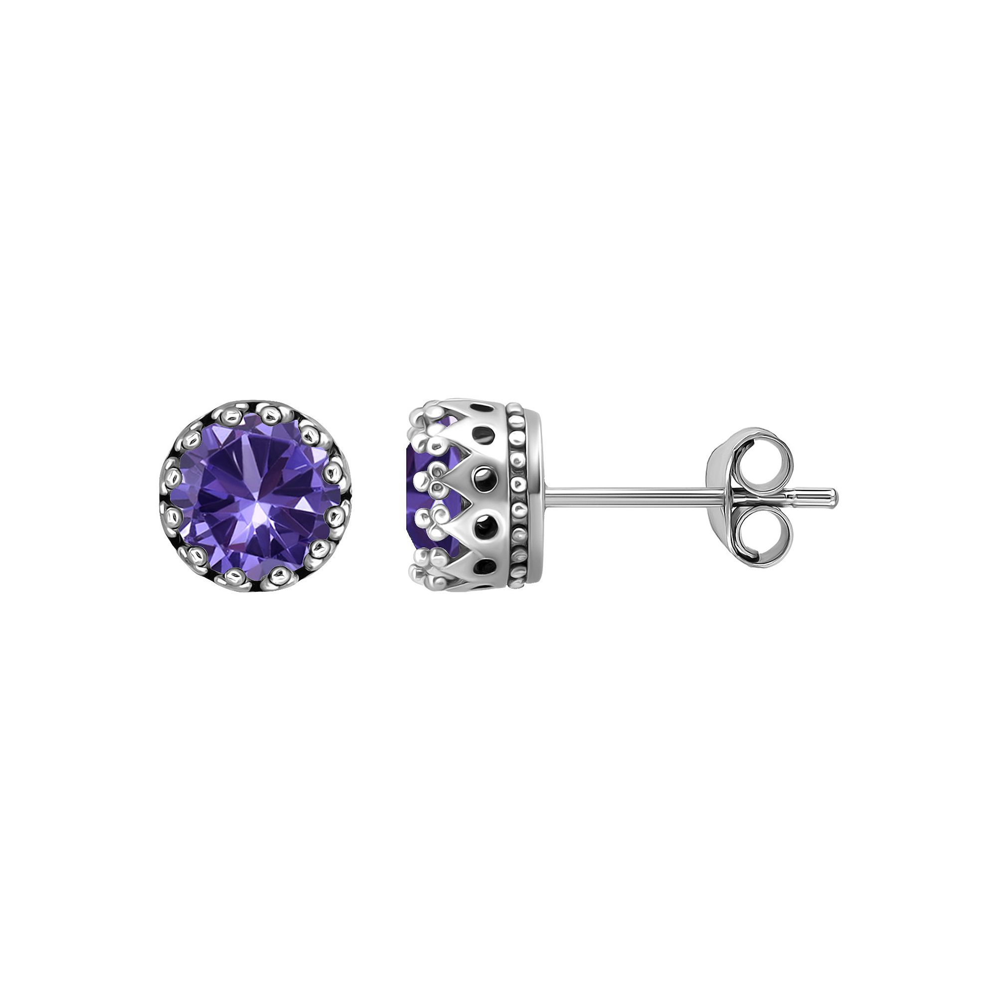 Aleure Precioso Sterling Silver Round Crown Set Stud Earrings, Womens, Pur