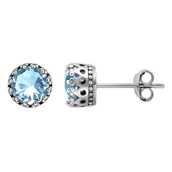 Aleure Precioso Sterling Silver Round Crown Set Stud Earrings