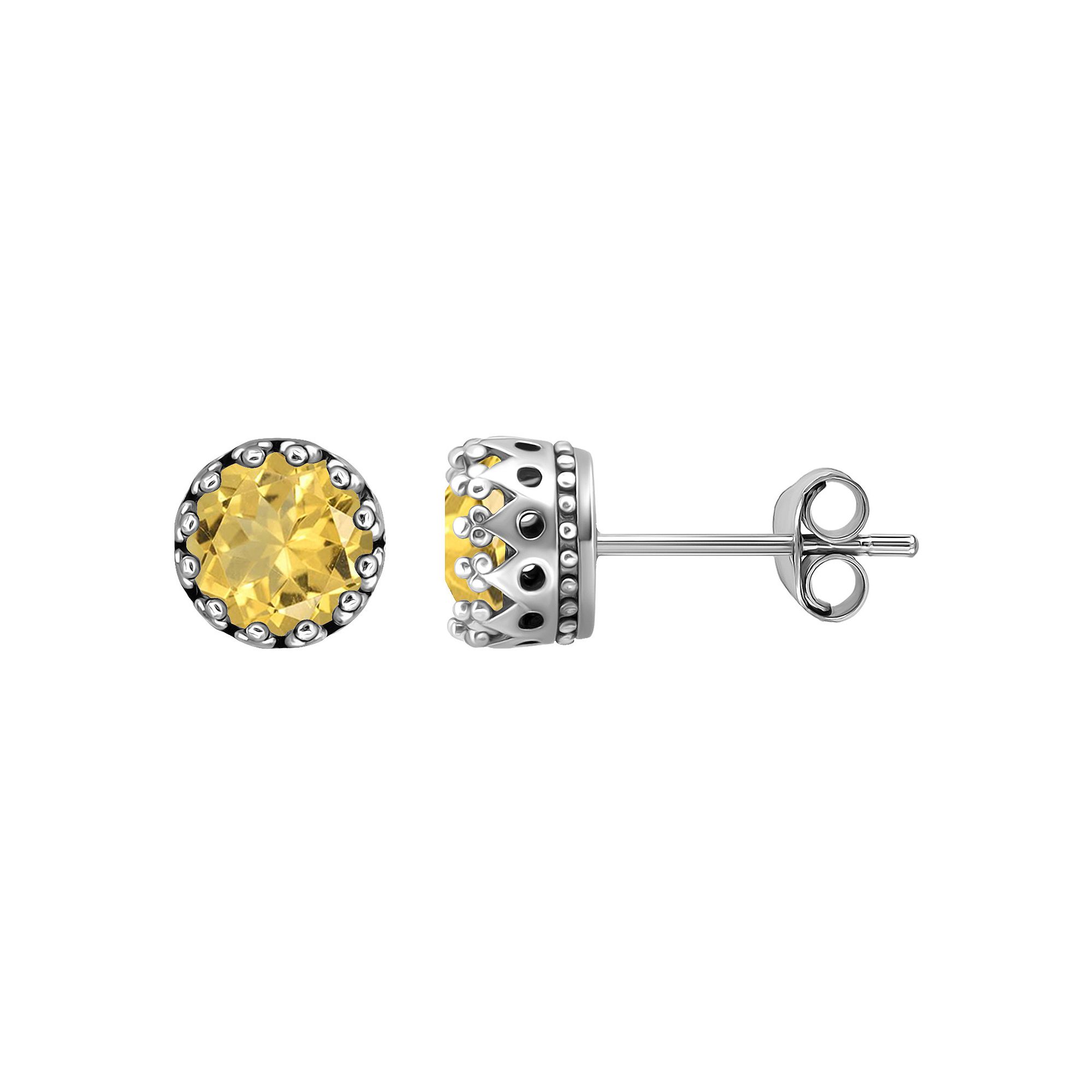 Aleure Precioso Sterling Silver Round Crown Set Stud Earrings, Womens, Cit