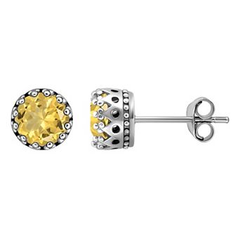 Aleure Precioso Sterling Silver Round Crown Set Stud Earrings