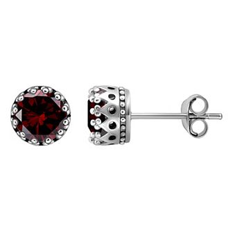 Aleure Precioso Sterling Silver Round Crown Set Stud Earrings