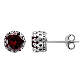 Aleure Precioso Sterling Silver Round Crown Set Stud Earrings