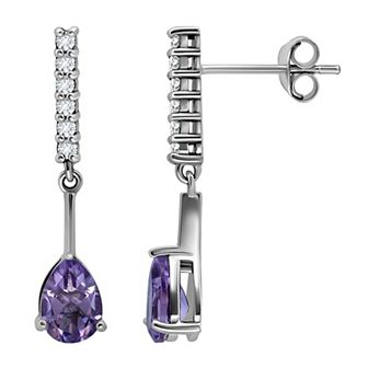 Aleure Precioso Sterling Silver Gemstone & White Topaz Drop Earrings