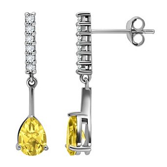 Aleure Precioso Sterling Silver Gemstone & White Topaz Drop Earrings