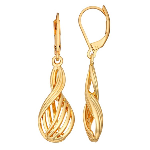 Napier Gold Tone Filigree Twist Drop Earrings