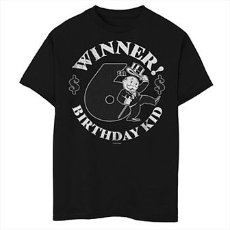 Boys 8-20 Monopoly Rich Uncle Pennybags Winner 6th Birthday Kid Tee